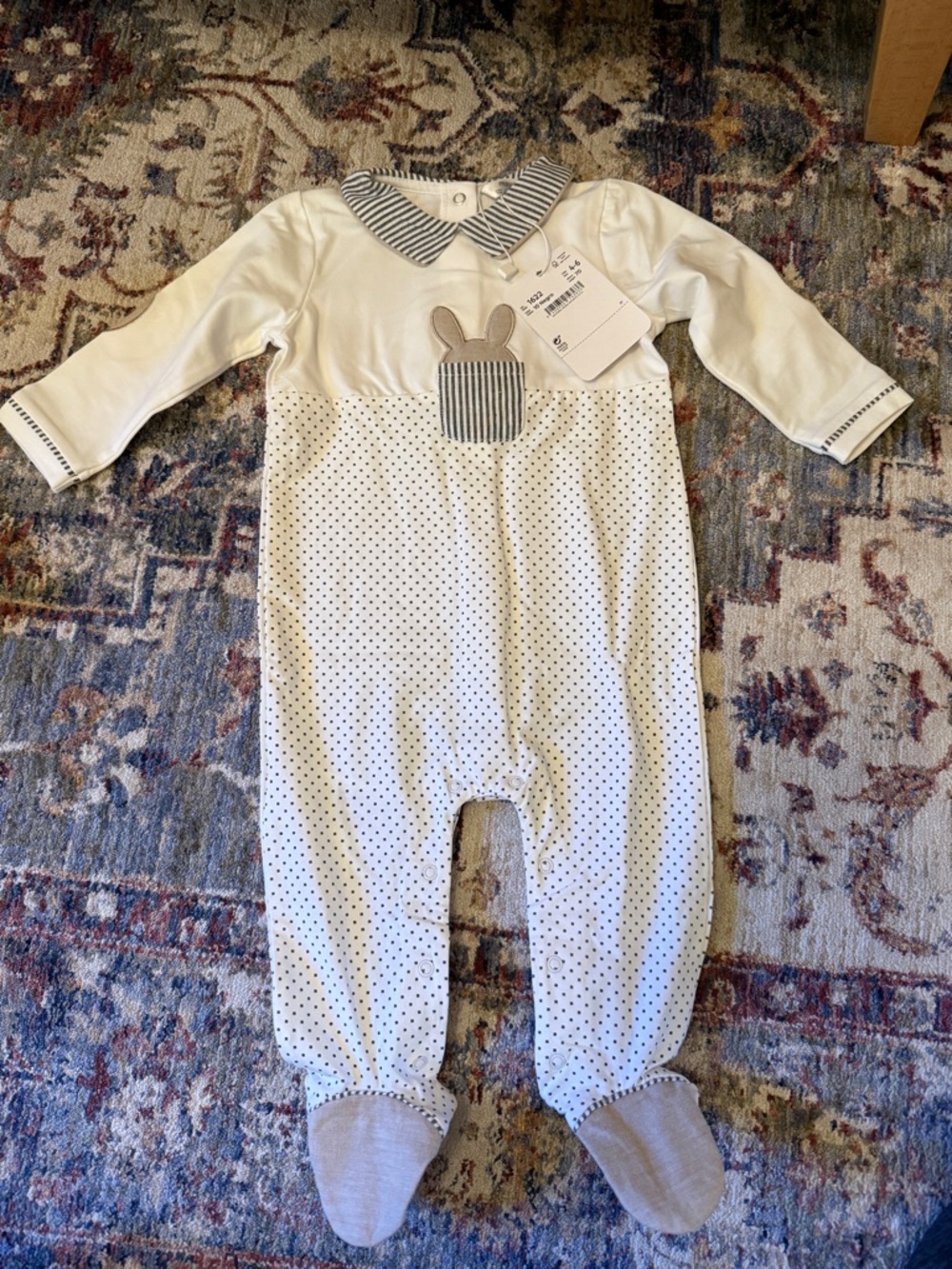 Mayoral Cream & Gray Polka Dot Footed One-Piece
